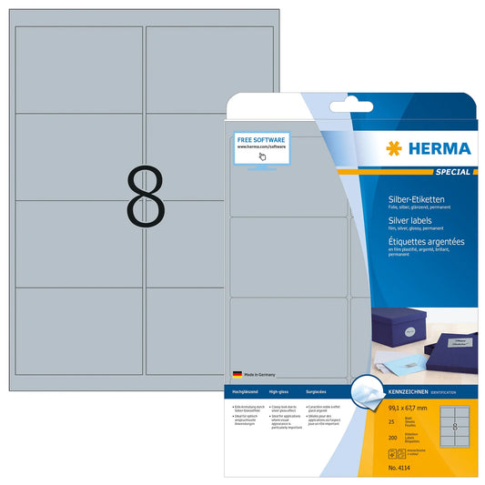 200 HERMA Folienetiketten 4114 silber