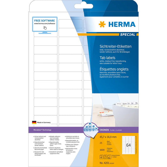 1.600 HERMA Sichtreiter-Etiketten 4201 weiß
