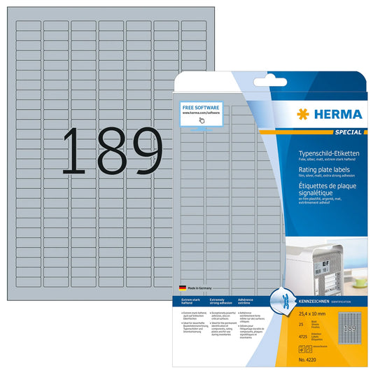 4.725 HERMA Typenschildetiketten 4220 silber