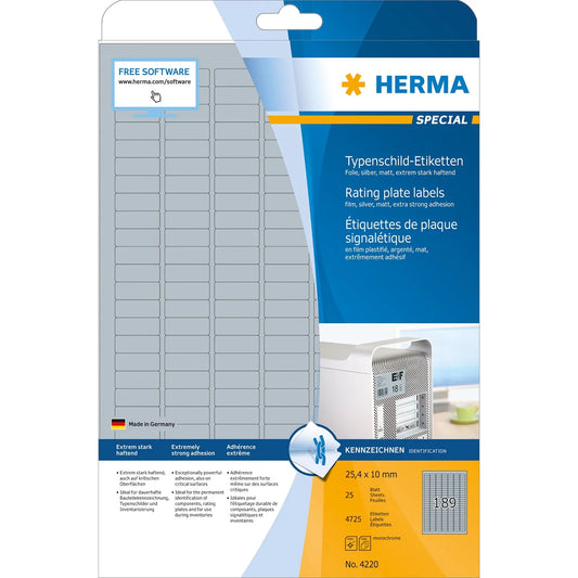 4.725 HERMA Typenschildetiketten 4220 silber