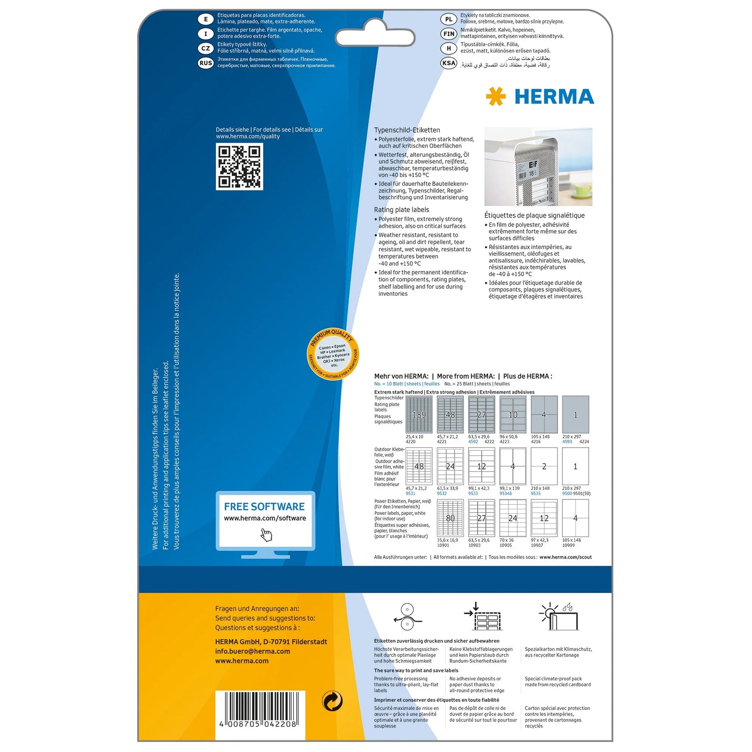 4.725 HERMA Typenschildetiketten 4220 silber