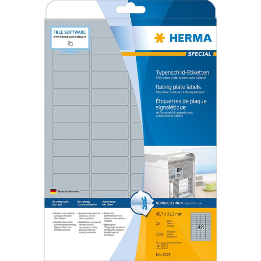 1.200 HERMA Typenschildetiketten 4221 silber