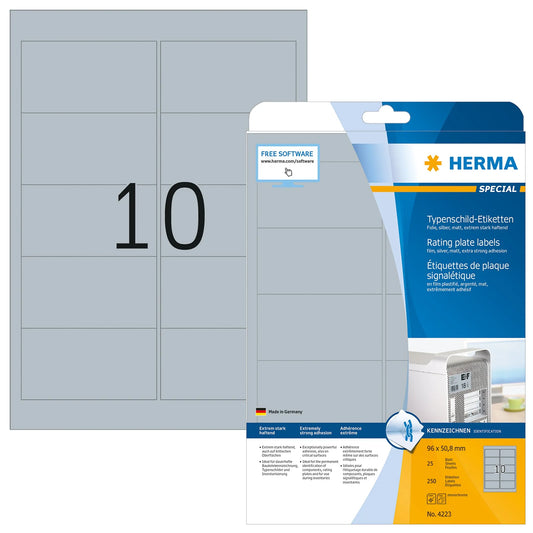 250 HERMA Typenschildetiketten 4223 silber