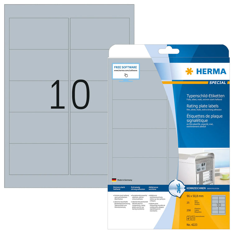 250 HERMA Typenschildetiketten 4223 silber