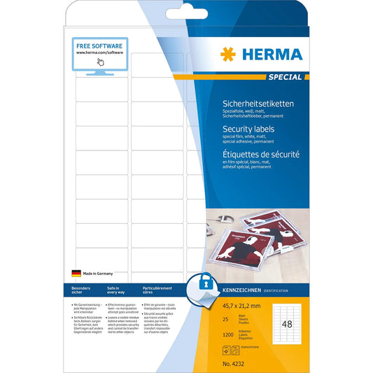 1.200 HERMA Sicherheitsetiketten 4232 weiß
