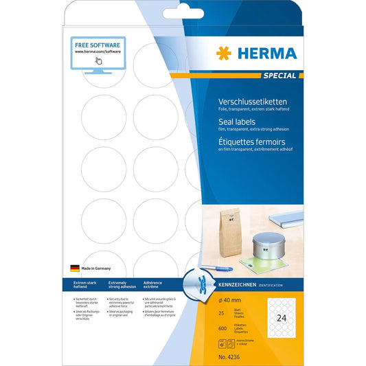 600 HERMA Folien-Verschlussetiketten 4236 transparent