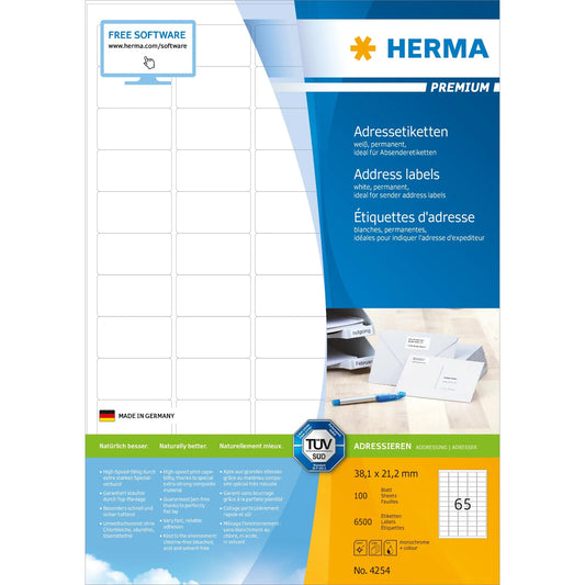 6.500 HERMA Adressetiketten 4254 weiß