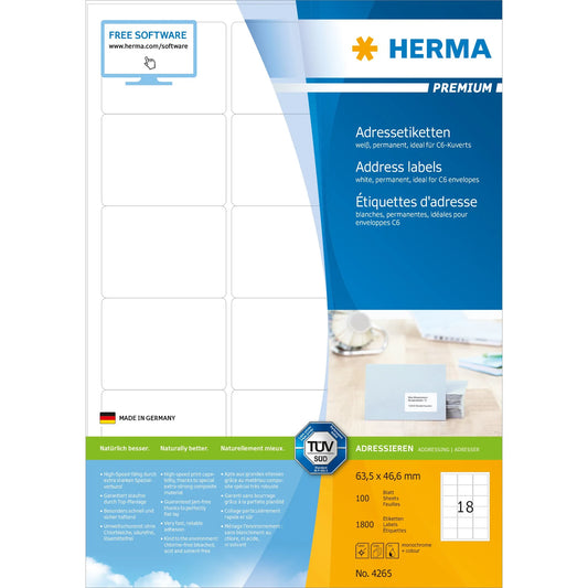 1.800 HERMA Adressetiketten 4265 weiß