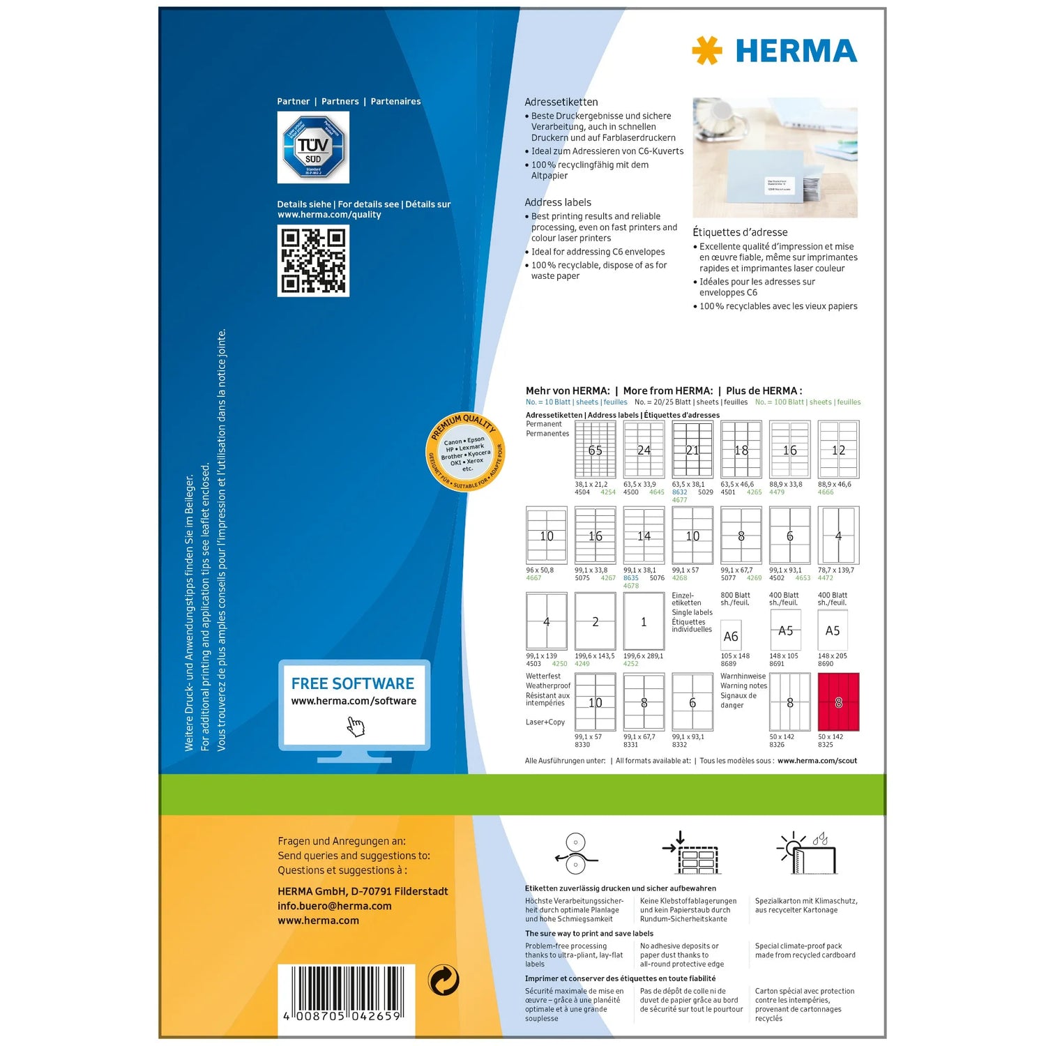1.800 HERMA Adressetiketten 4265 weiß