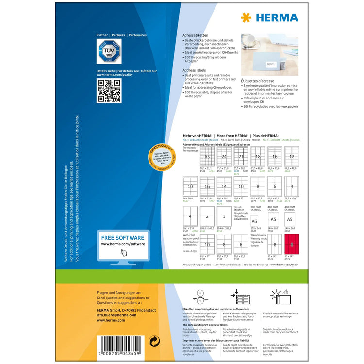 1.800 HERMA Adressetiketten 4265 weiß