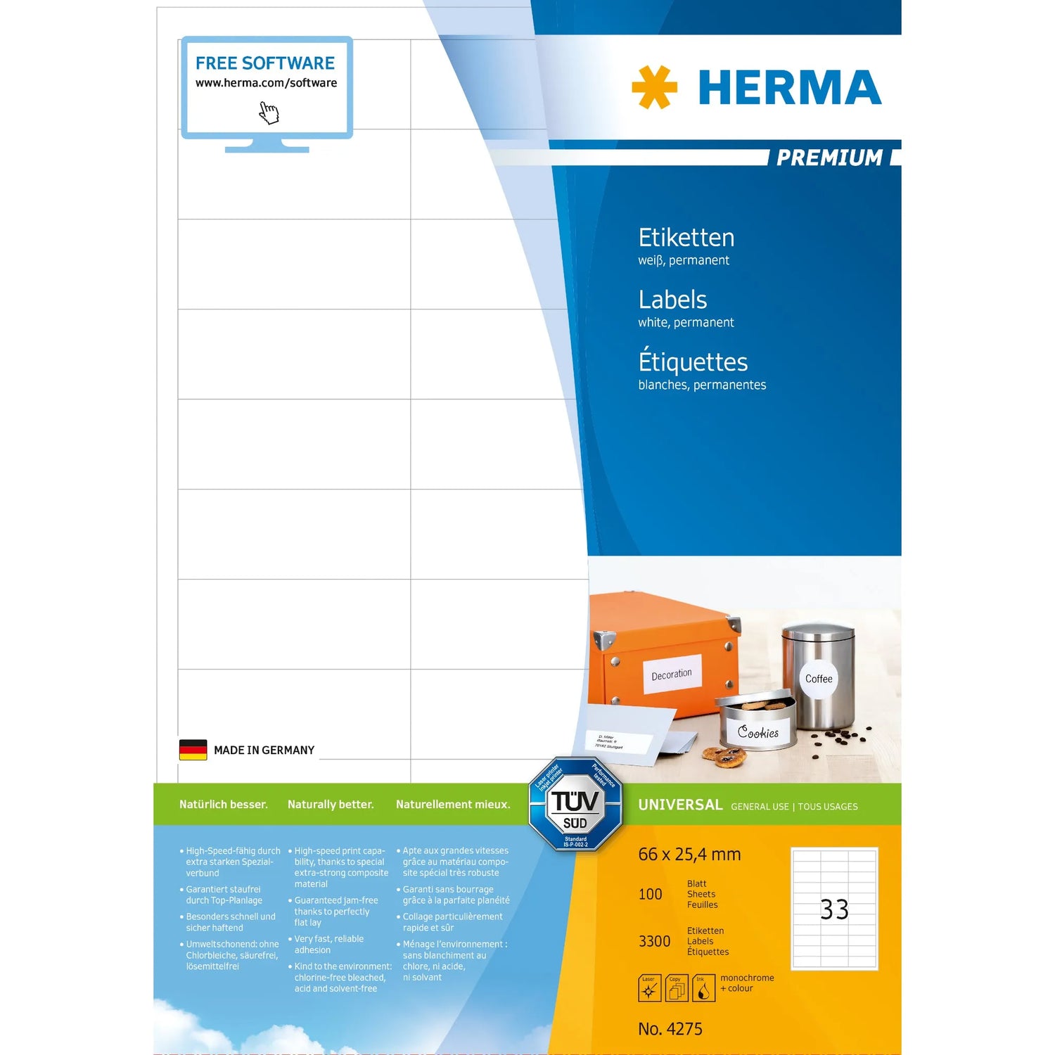 3.300 HERMA Etiketten 4275 weiß