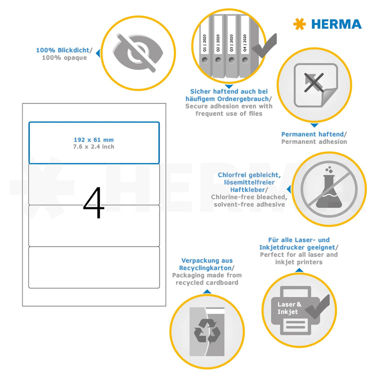 400 HERMA Ordneretiketten 4284 weiß für 7,0 - 8,0 cm Rückenbreite