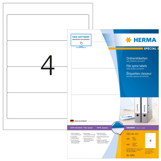 400 HERMA Ordneretiketten 4284 weiß für 7,0 - 8,0 cm Rückenbreite