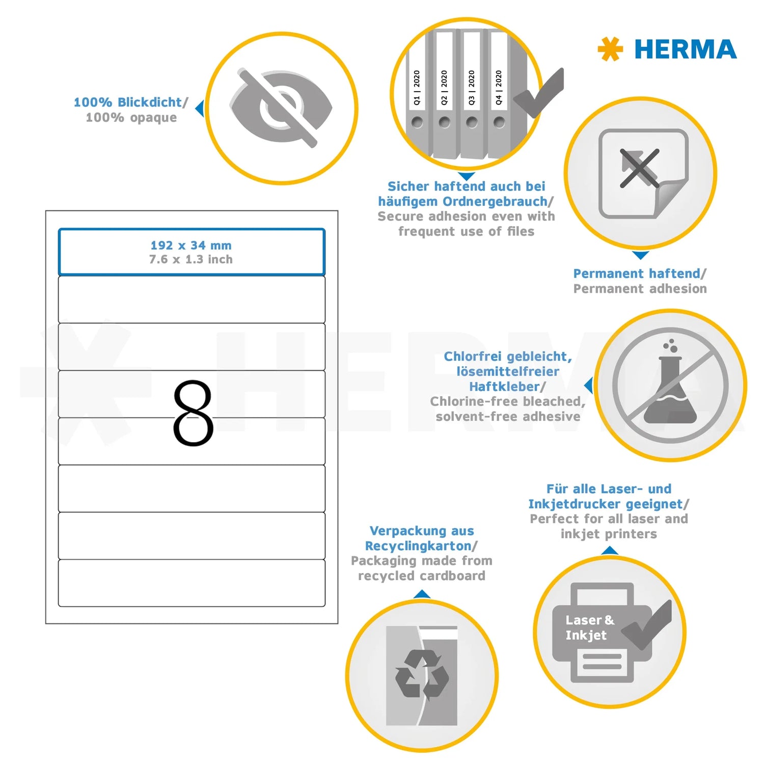800 HERMA Ordneretiketten 4290 weiß für 4,0 - 5,0 cm Rückenbreite