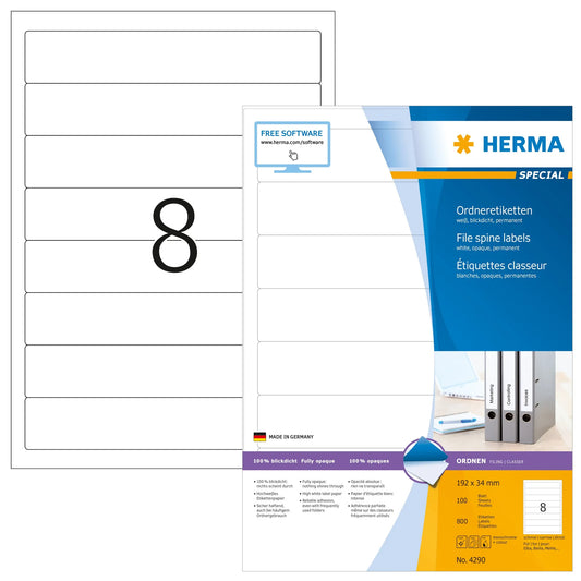 800 HERMA Ordneretiketten 4290 weiß für 4,0 - 5,0 cm Rückenbreite