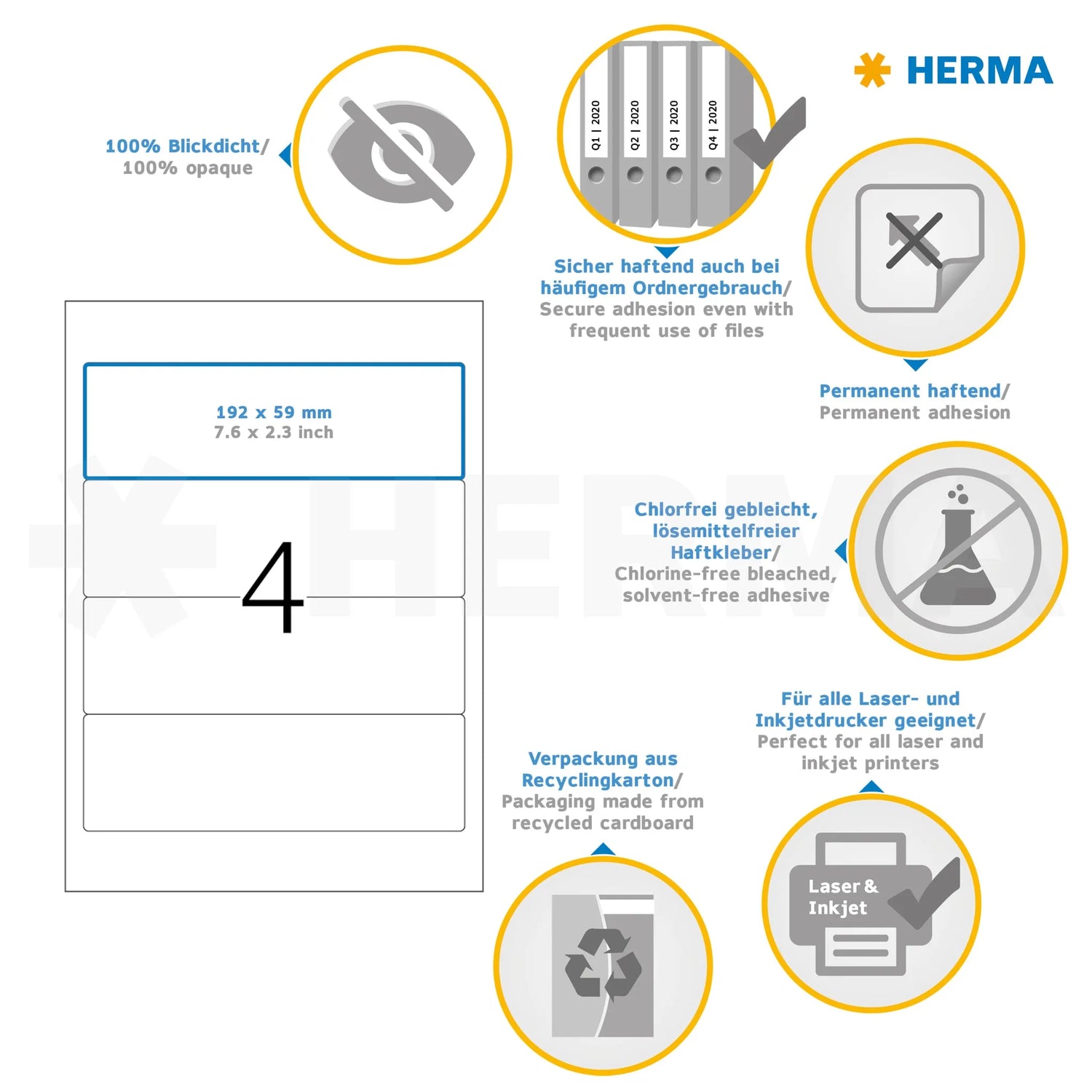 400 HERMA Ordneretiketten 4291 weiß für 7,0 - 8,0 cm Rückenbreite
