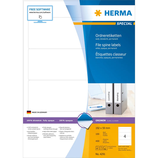 400 HERMA Ordneretiketten 4291 weiß für 7,0 - 8,0 cm Rückenbreite