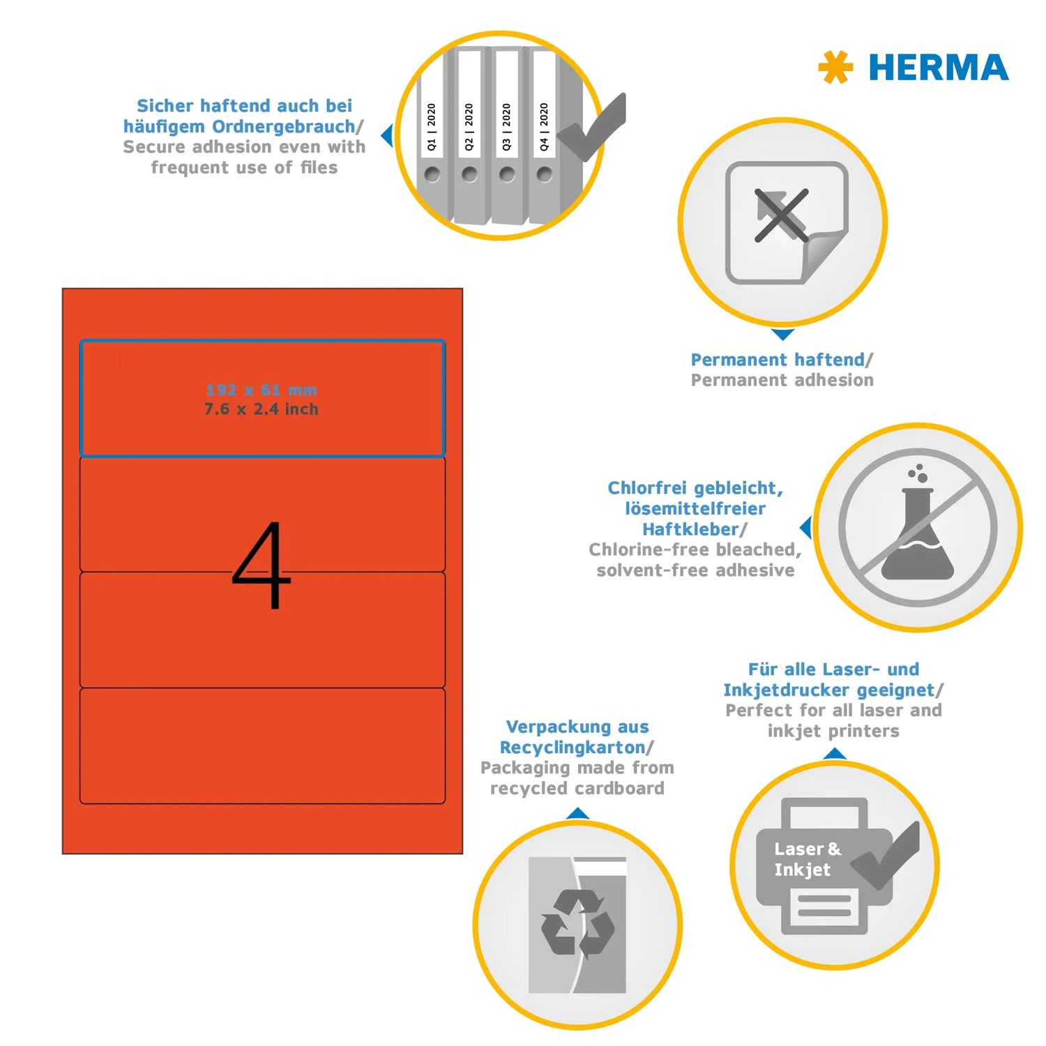 400 HERMA Ordneretiketten 4297 rot für 7,0 - 8,0 cm Rückenbreite