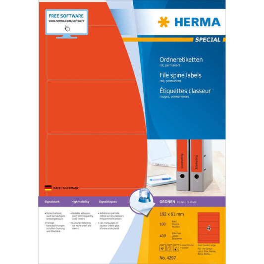 400 HERMA Ordneretiketten 4297 rot für 7,0 - 8,0 cm Rückenbreite