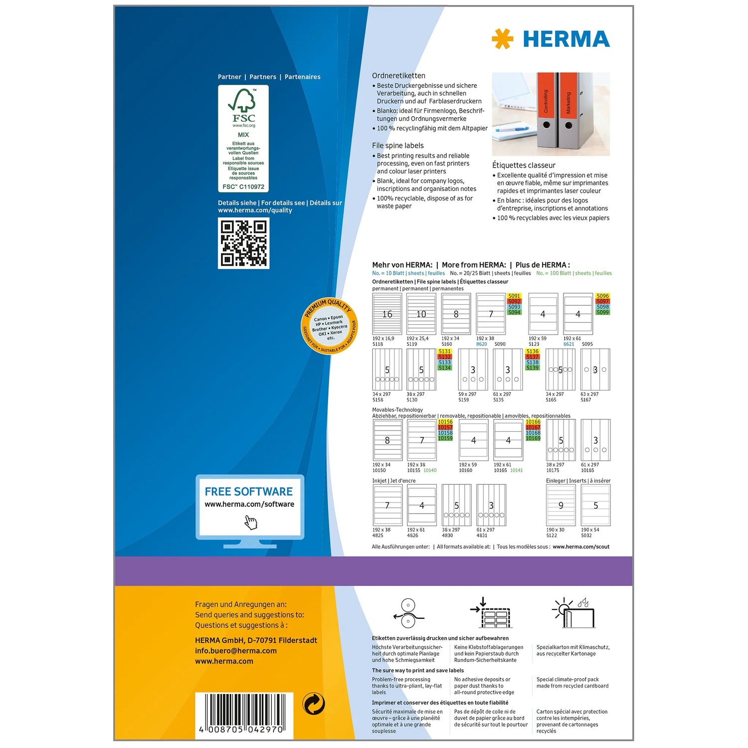 400 HERMA Ordneretiketten 4297 rot für 7,0 - 8,0 cm Rückenbreite