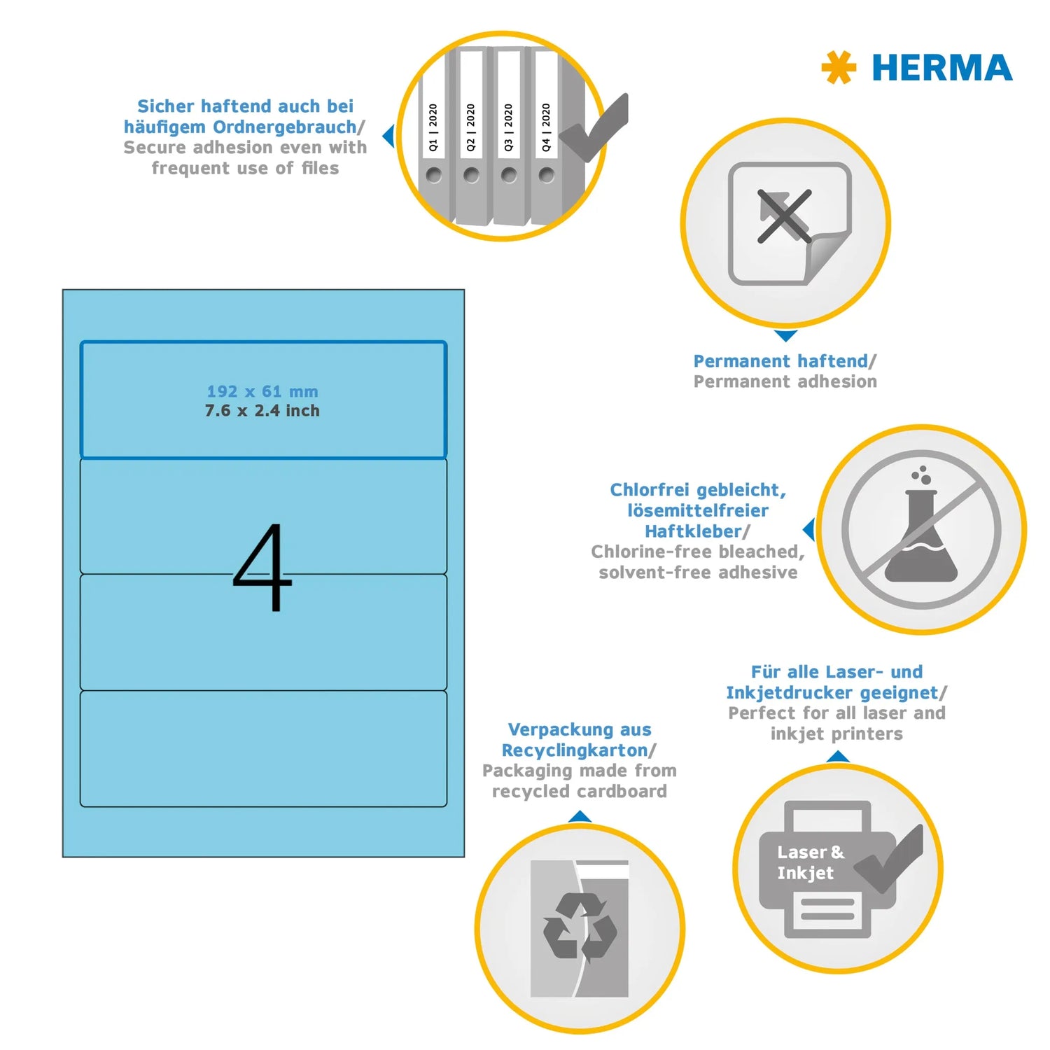 400 HERMA Ordneretiketten 4298 blau für 7,0 - 8,0 cm Rückenbreite