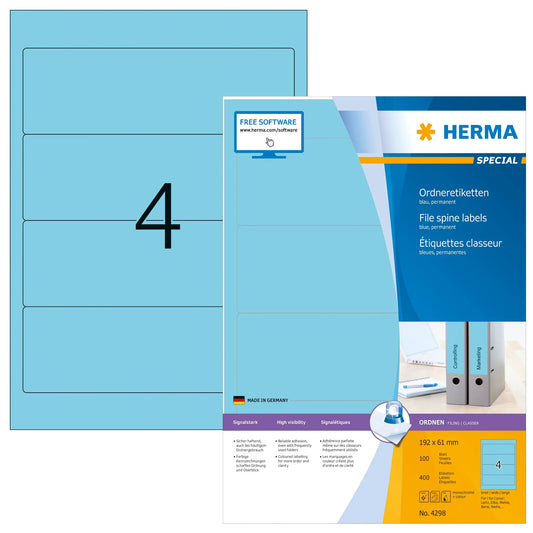 400 HERMA Ordneretiketten 4298 blau für 7,0 - 8,0 cm Rückenbreite