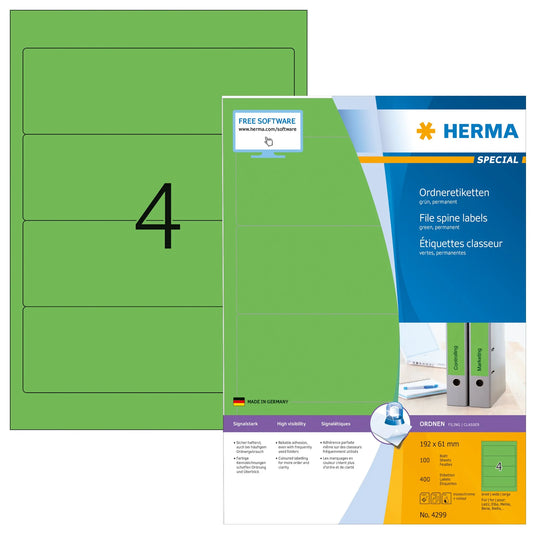 400 HERMA Ordneretiketten 4299 grün für 7,0 - 8,0 cm Rückenbreite