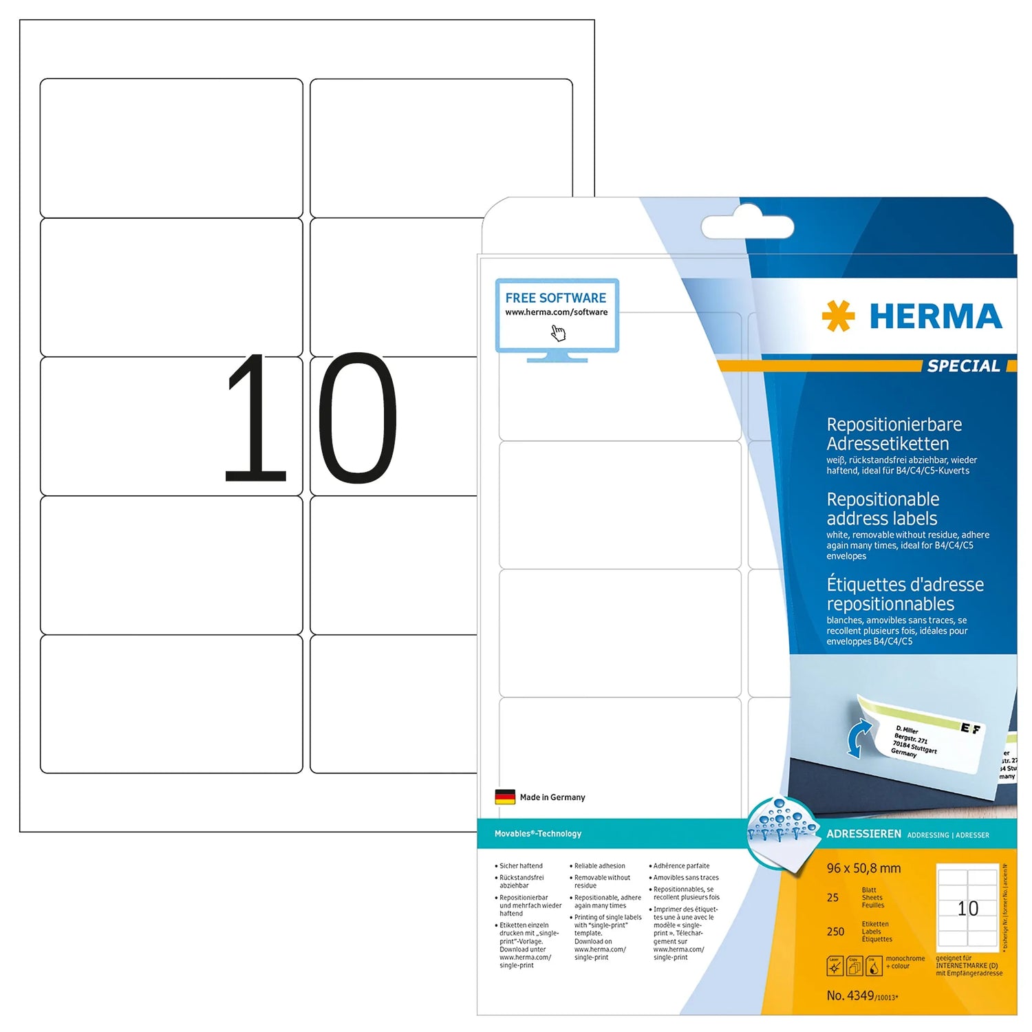 250 HERMA Adressetiketten 4349 weiß