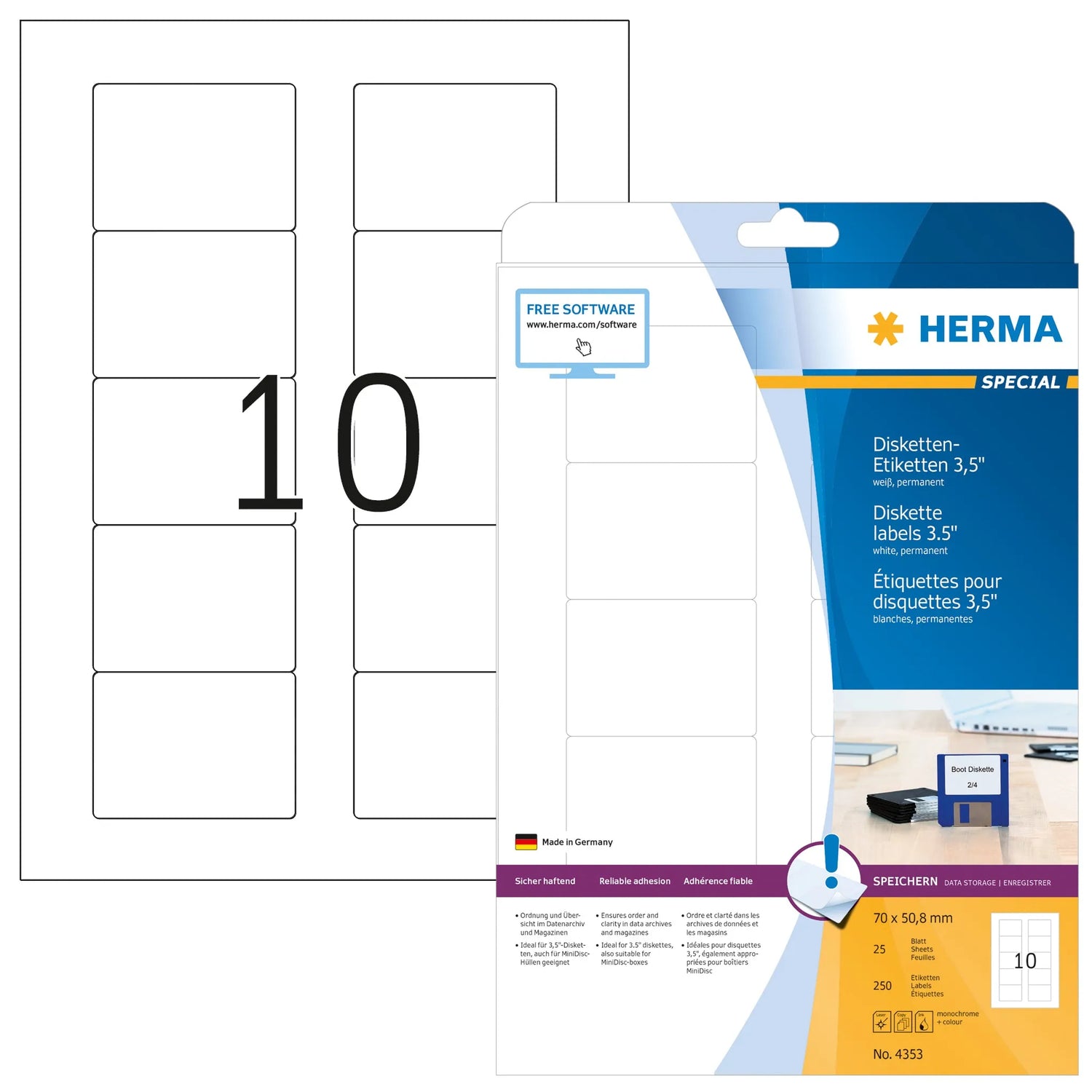 HERMA Disketten-Etiketten 4353 weiß 25 Blatt