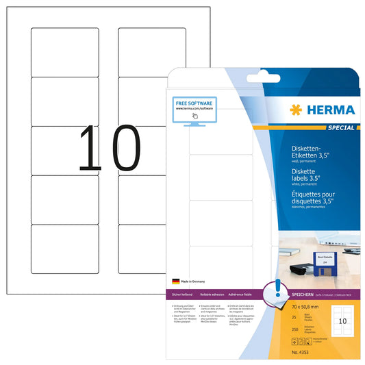 HERMA Disketten-Etiketten 4353 weiß 25 Blatt