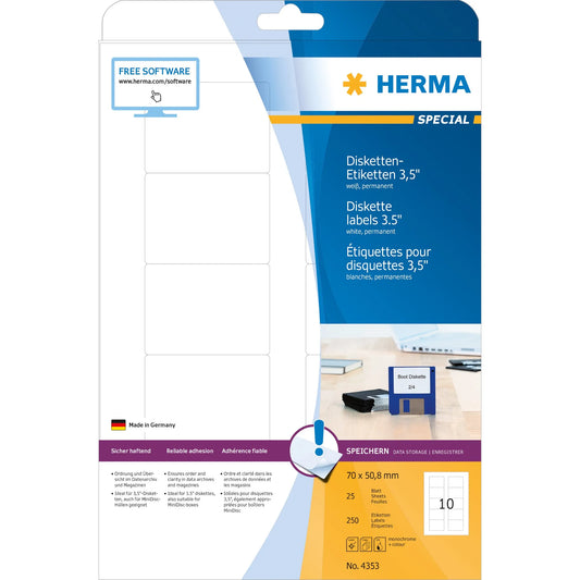 HERMA Disketten-Etiketten 4353 weiß 25 Blatt