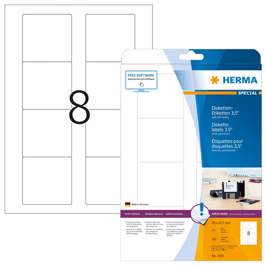 HERMA Disketten-Etiketten 4355 weiß 25 Blatt