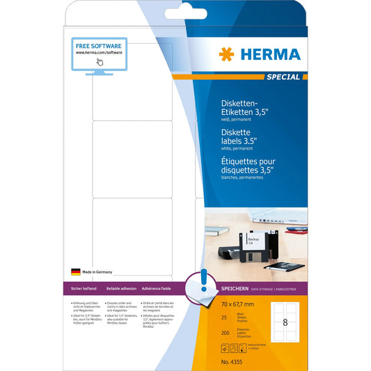 HERMA Disketten-Etiketten 4355 weiß 25 Blatt