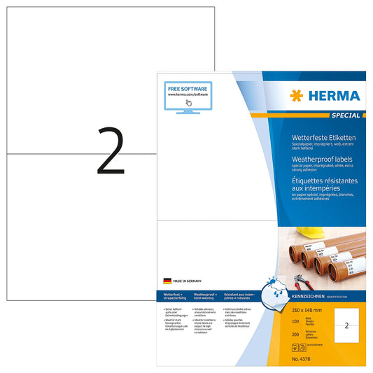 200 HERMA wetterfeste Etiketten 4378 weiß