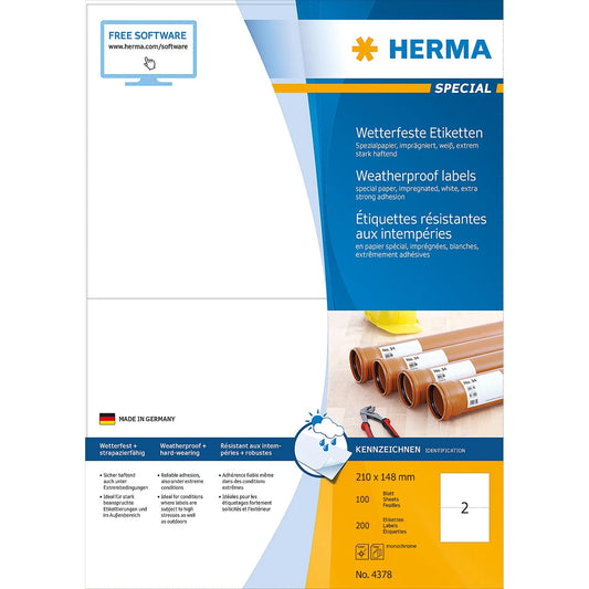 200 HERMA wetterfeste Etiketten 4378 weiß