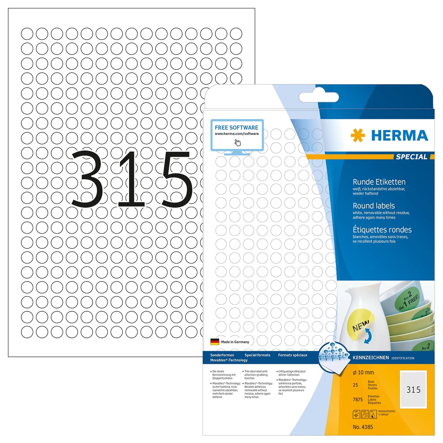 7.875 HERMA Etiketten 4385 weiß