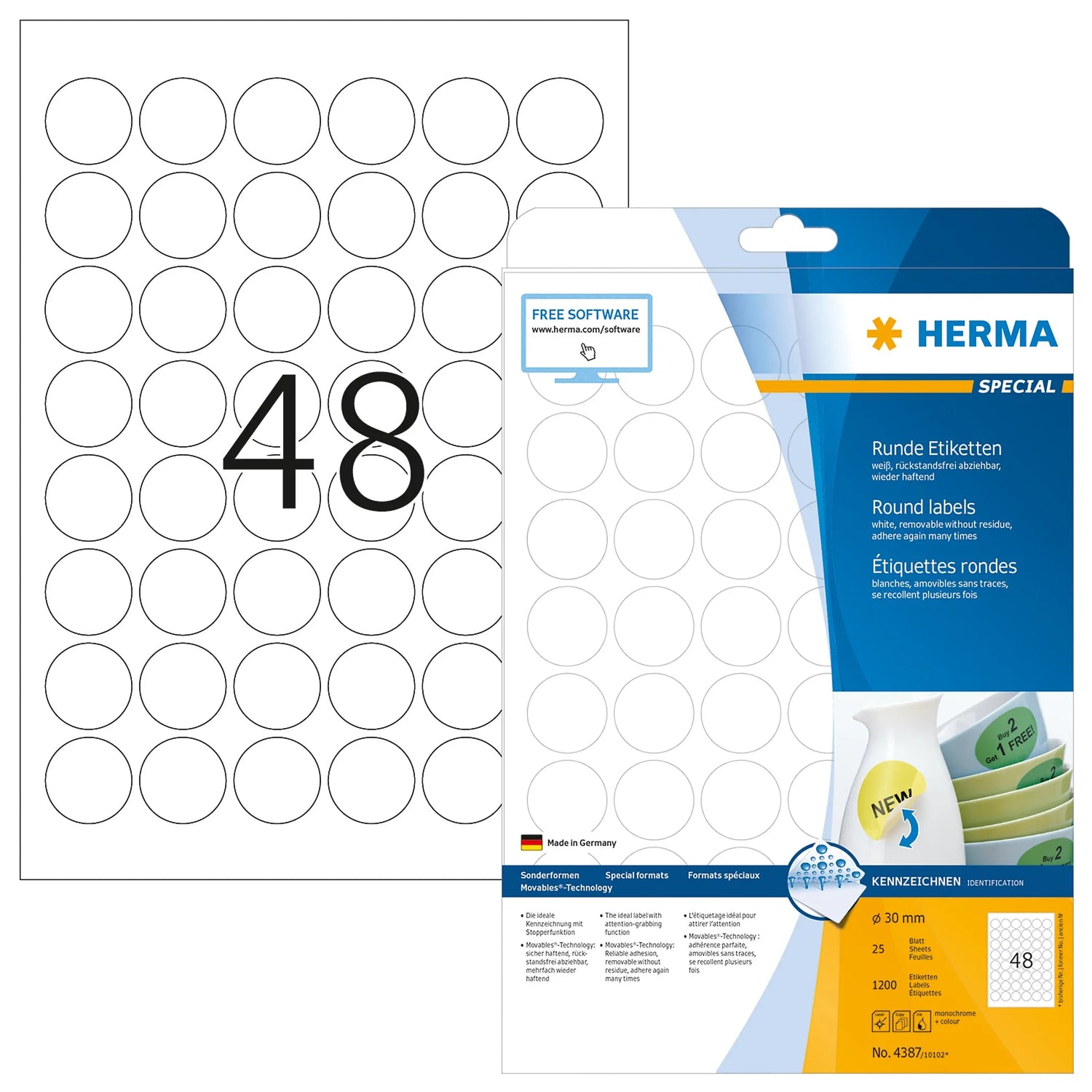 1.200 HERMA Etiketten 4387 weiß