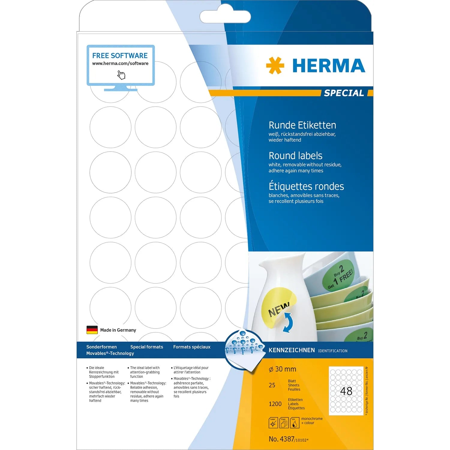1.200 HERMA Etiketten 4387 weiß