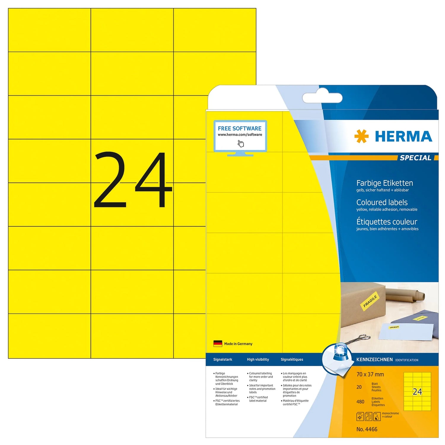 480 HERMA Etiketten 4466 gelb