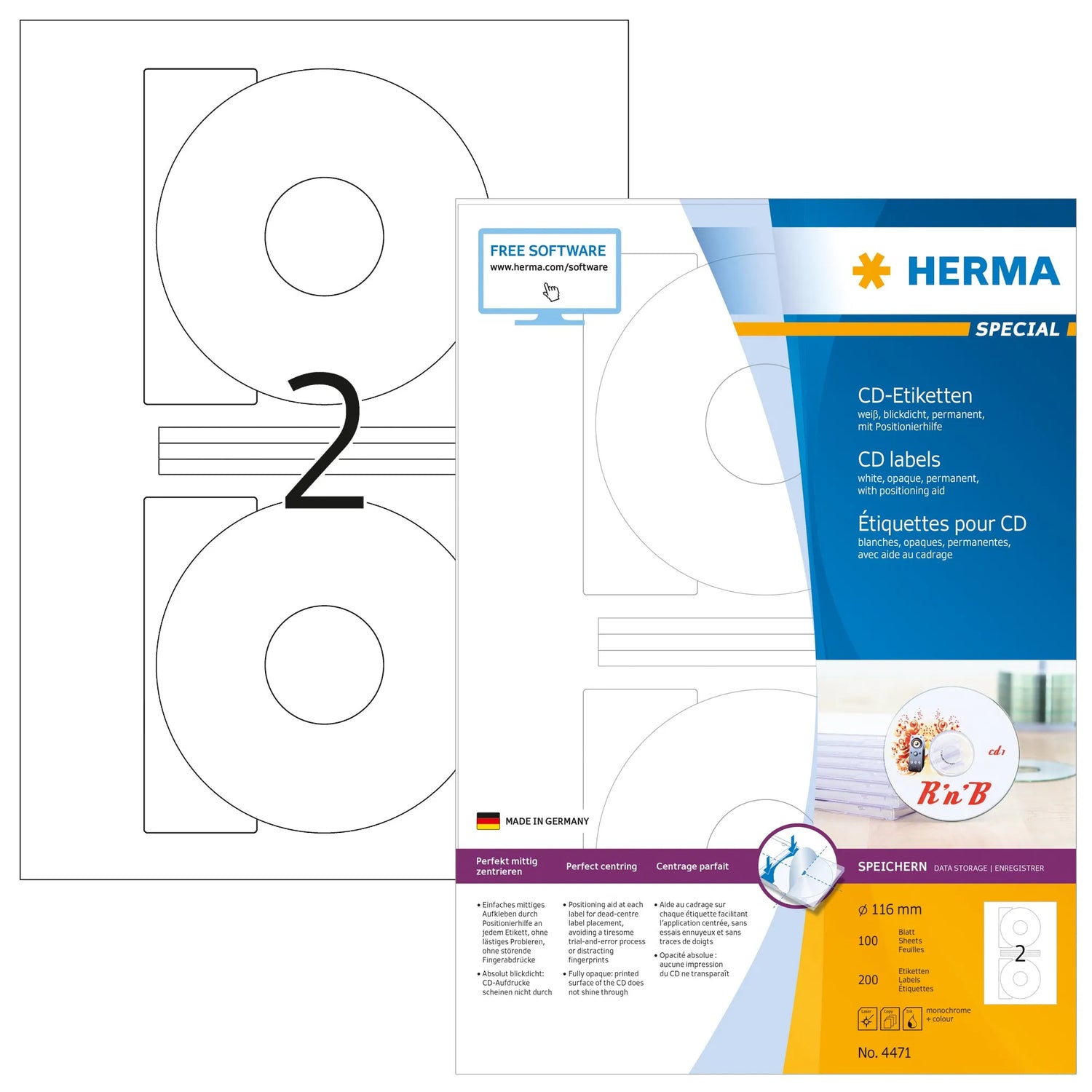 200 HERMA CD-Etiketten 4471 weiß