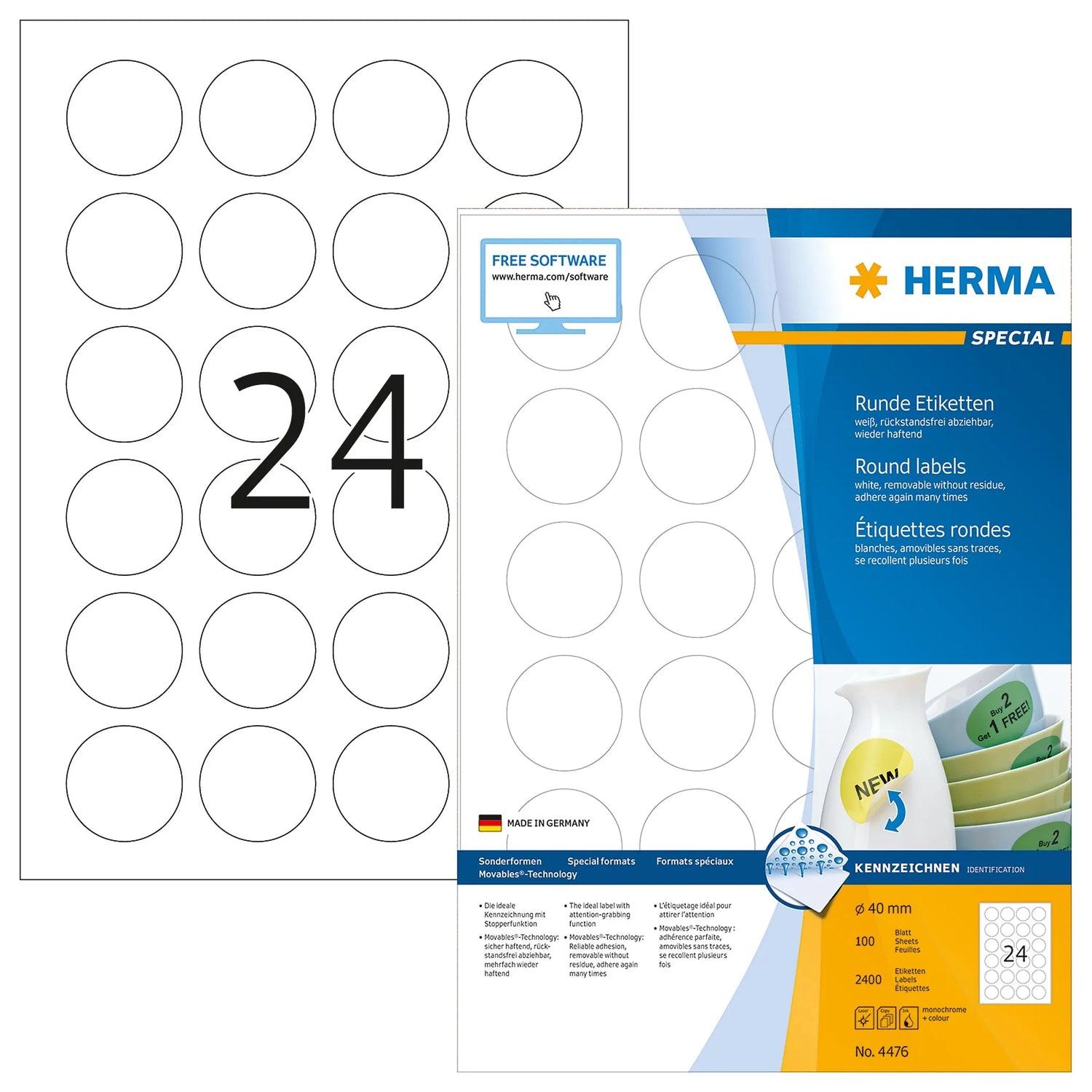 2.400 HERMA Etiketten 4476 weiß