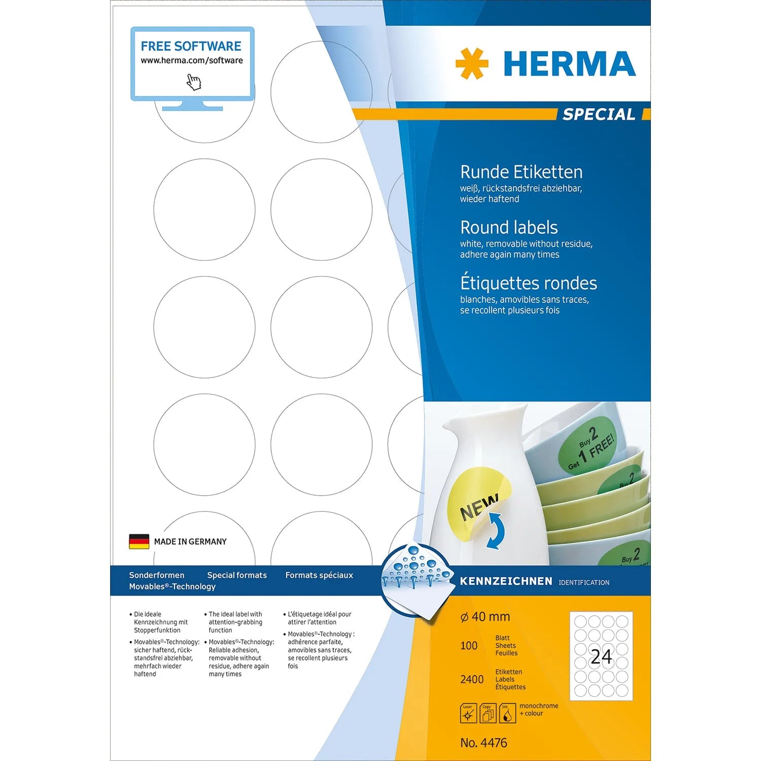 2.400 HERMA Etiketten 4476 weiß