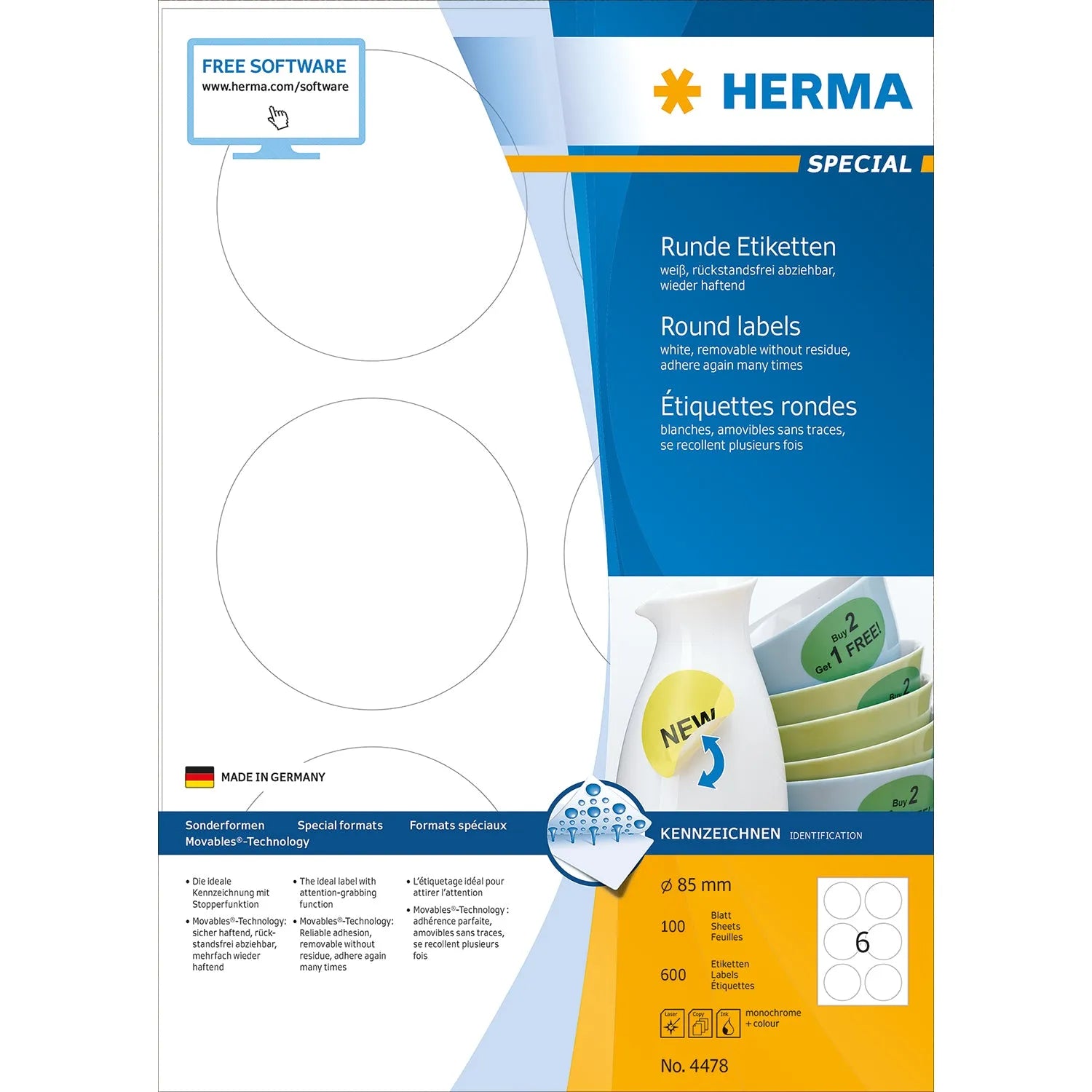 600 HERMA Etiketten 4478 weiß