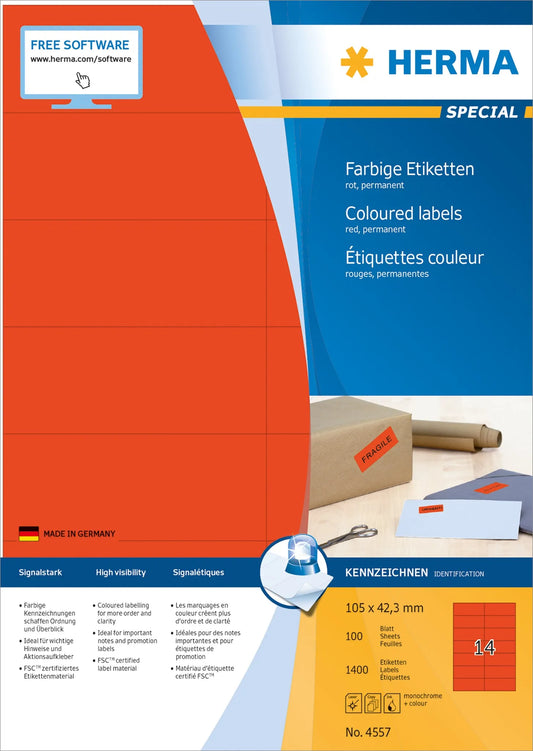 1.400 HERMA Etiketten 4557 rot