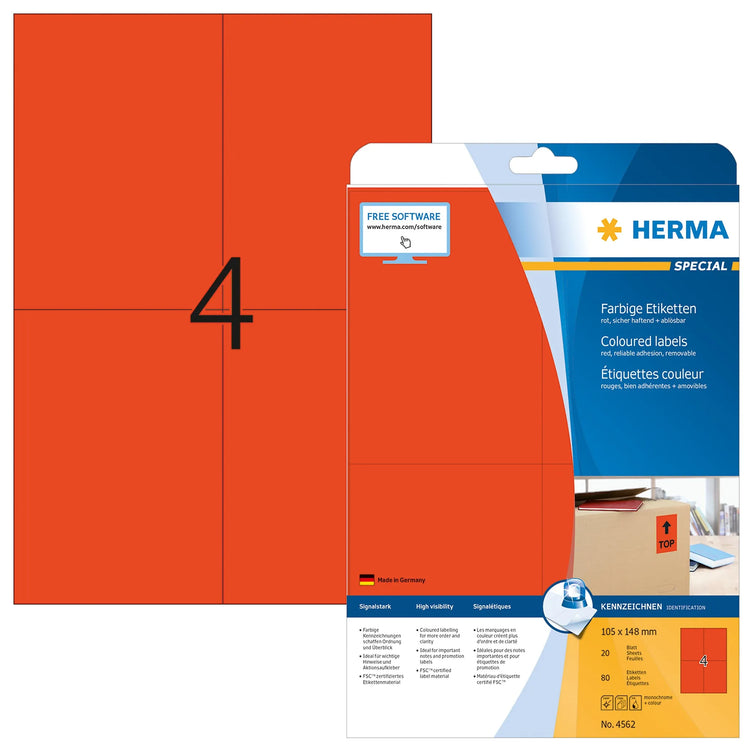 80 HERMA Etiketten 4562 rot