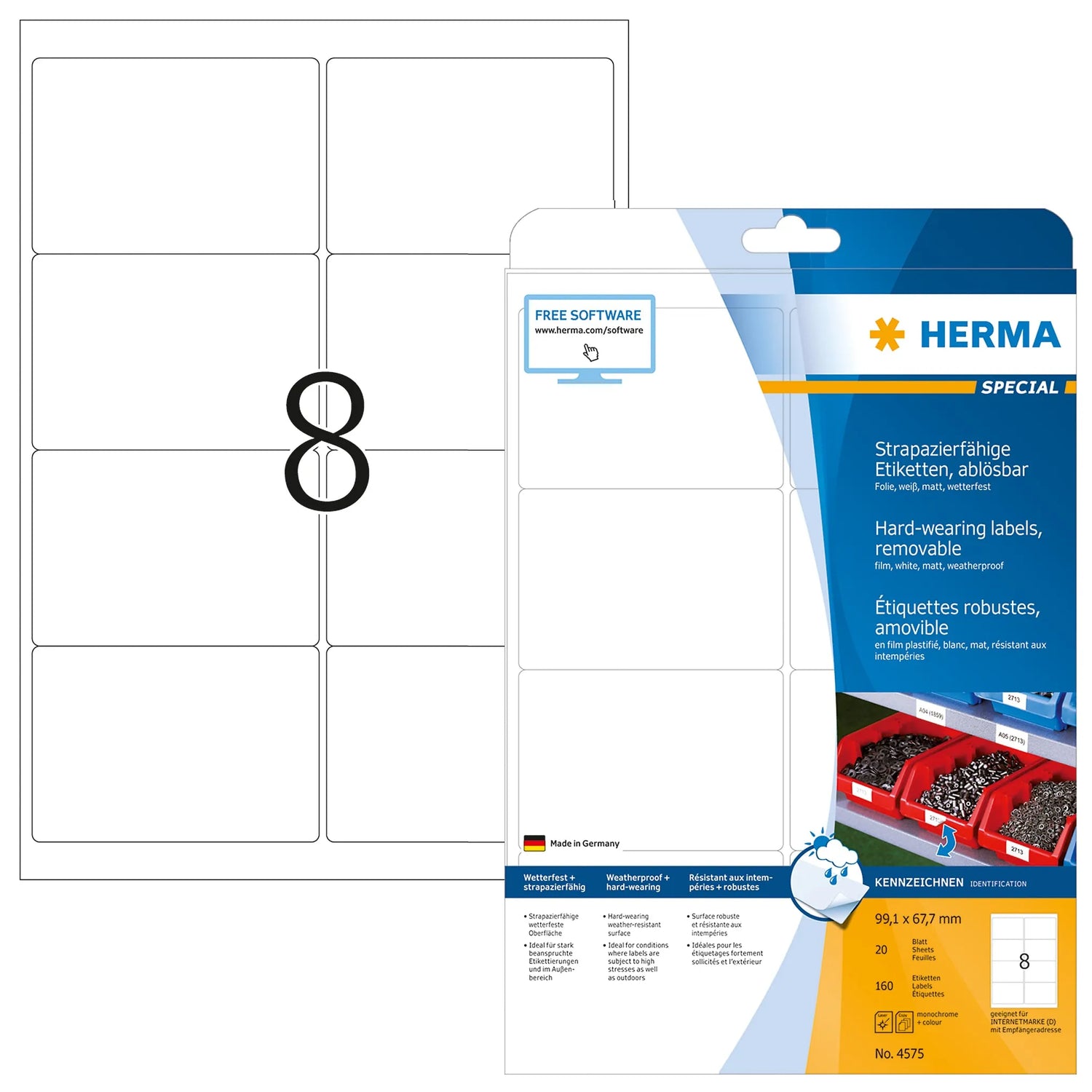 160 HERMA wetterfeste Folienetiketten 4575 weiß