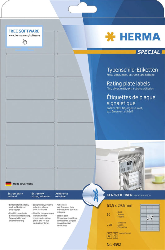 270 HERMA Typenschild-Etiketten 4592 silber