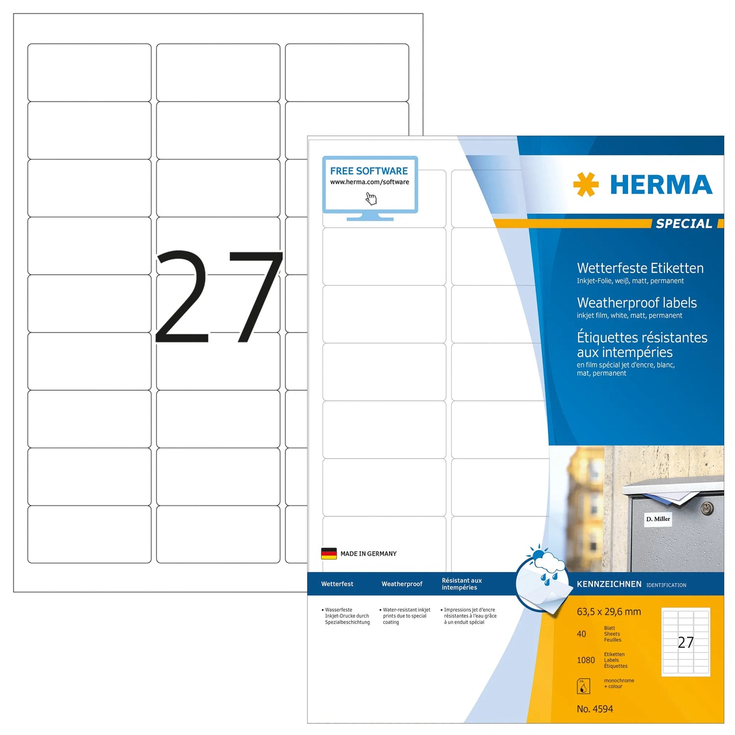 1.080 HERMA wetterfeste Folienetiketten 4594 weiß