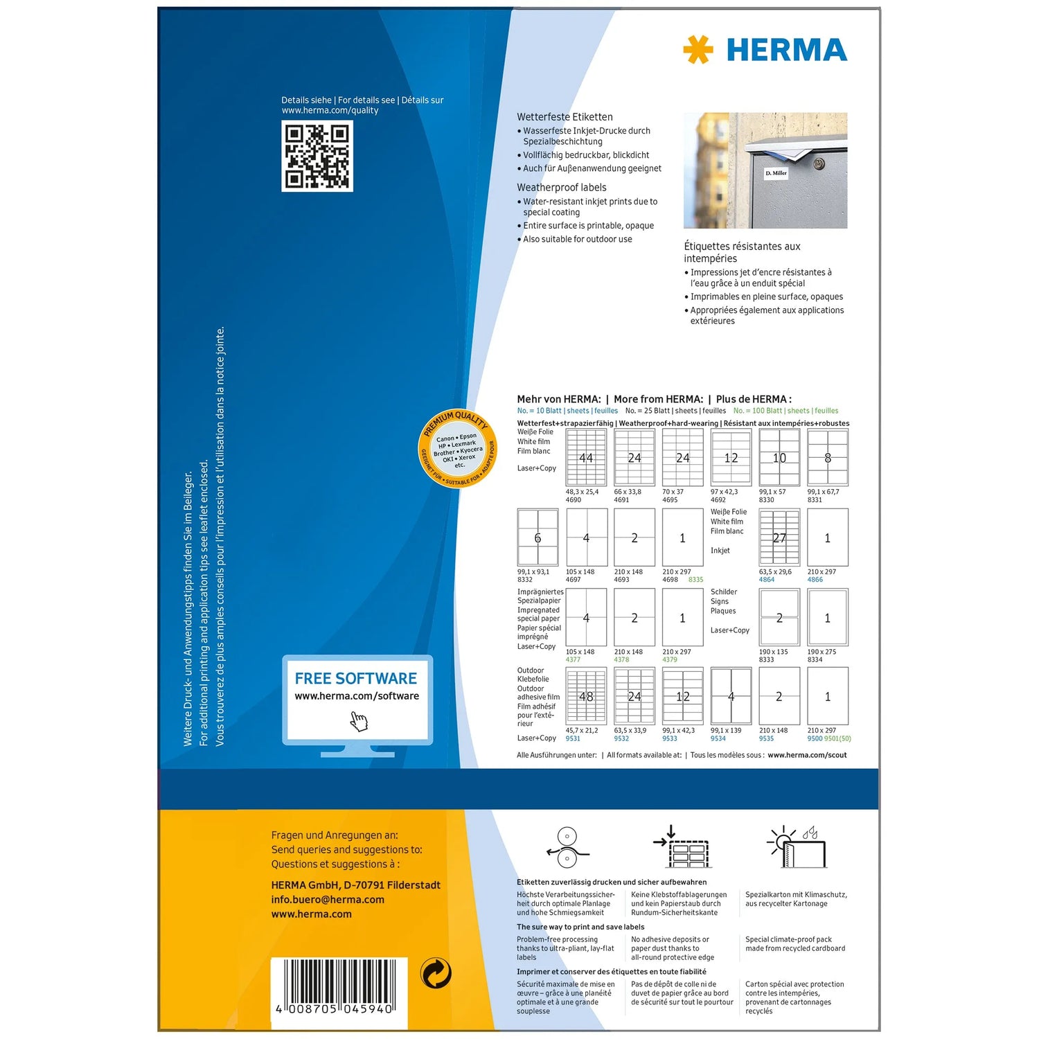 1.080 HERMA wetterfeste Folienetiketten 4594 weiß