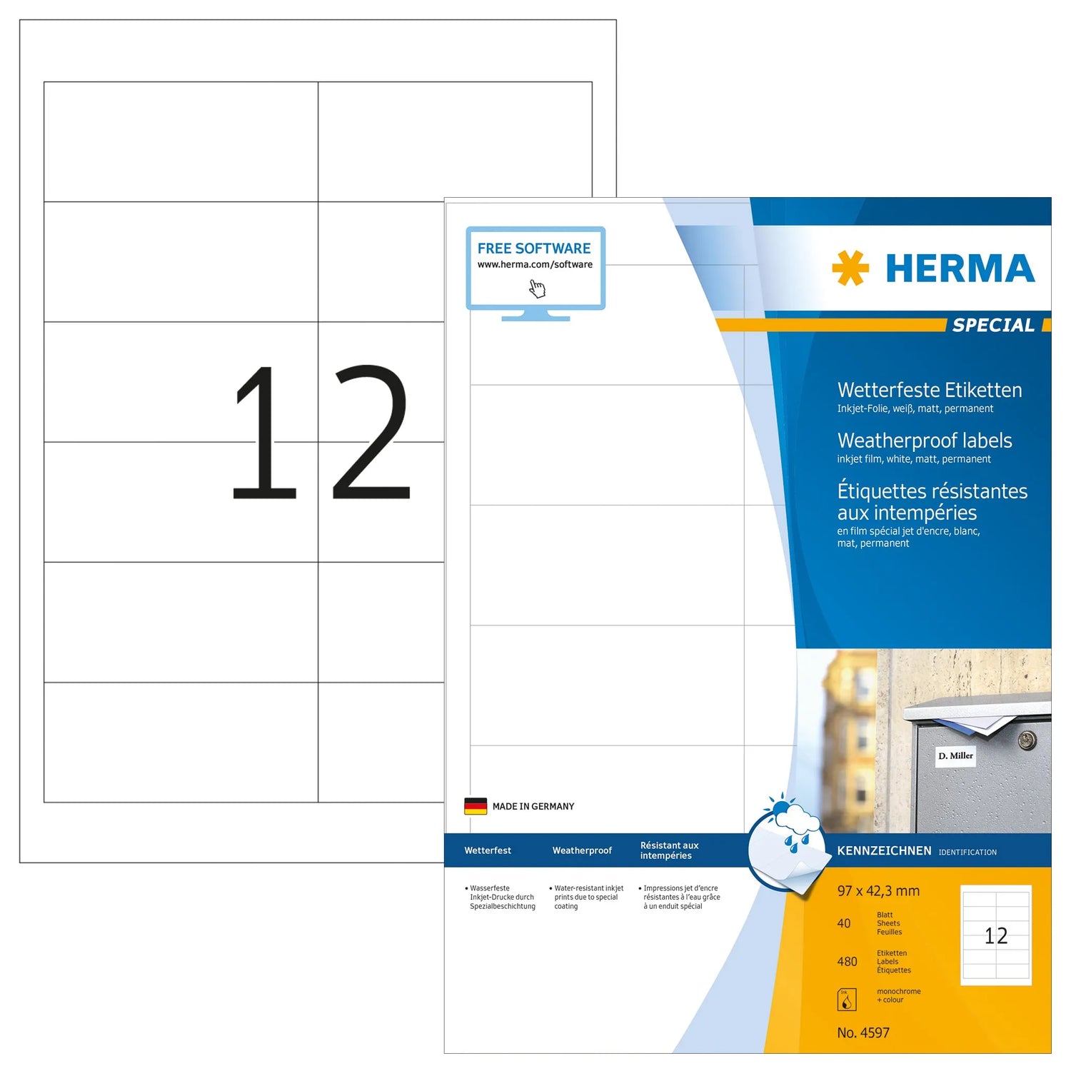 480 HERMA wetterfeste Folienetiketten 4597 weiß